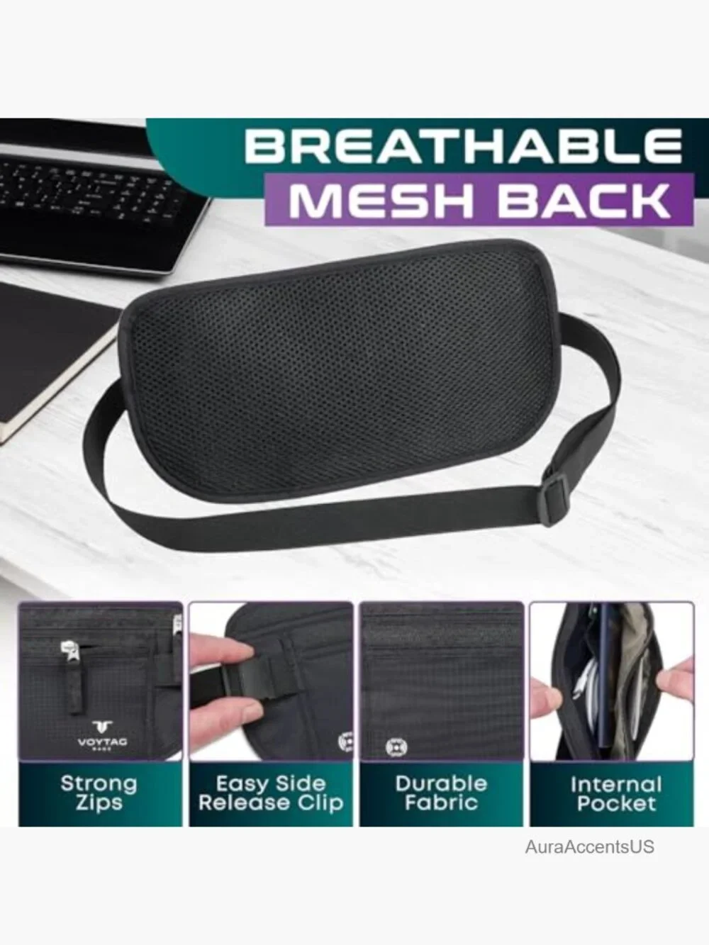 RFID Blocking Travel Money Belt & Passport Holder Slim Fanny Pack Secure Pouch